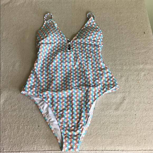 Shade & Shore Women's Plunge Front High Leg One Piece Swimsuit Sz. Lrg NWT - Picture 4 of 11